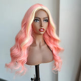 Blonde/Pink Skunk Stripe Lace Wig