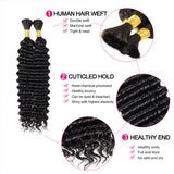 Deep Wave Bulk Human Hair  Natural Black #1B Braiding Hair (100 Grams)