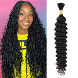 Deep Wave Bulk Human Hair  Natural Black #1B Braiding Hair (100 Grams)