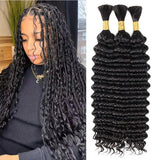 Deep Wave Bulk Human Hair  Natural Black #1B Braiding Hair (100 Grams)