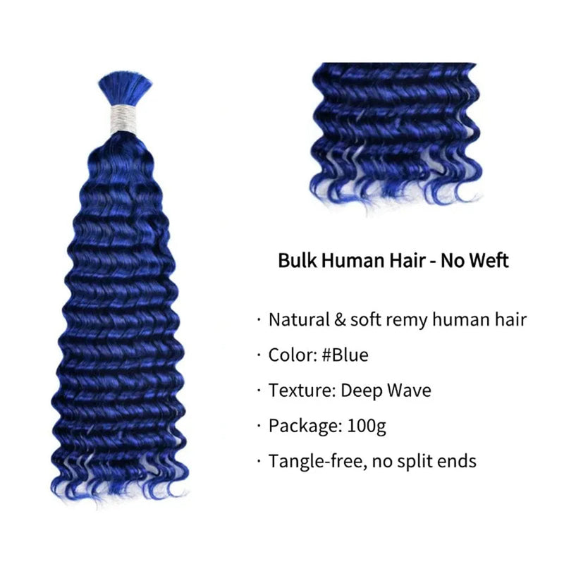 Deep Wave Bulk Human Hair  #Blue Braiding Hair
