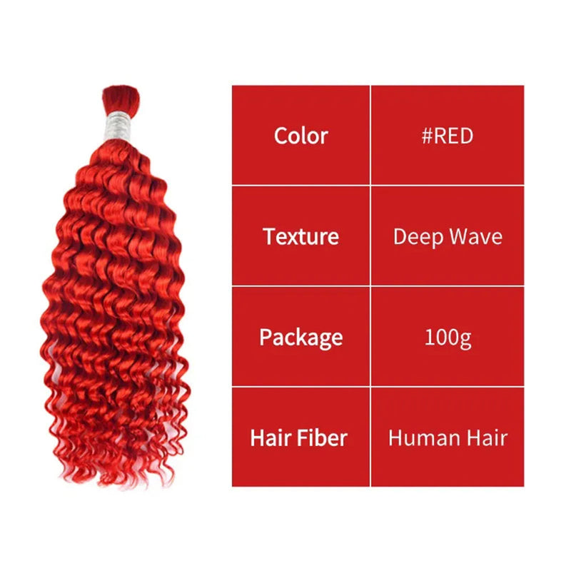 Deep Wave Bulk Human Hair  #Red Braiding Hair