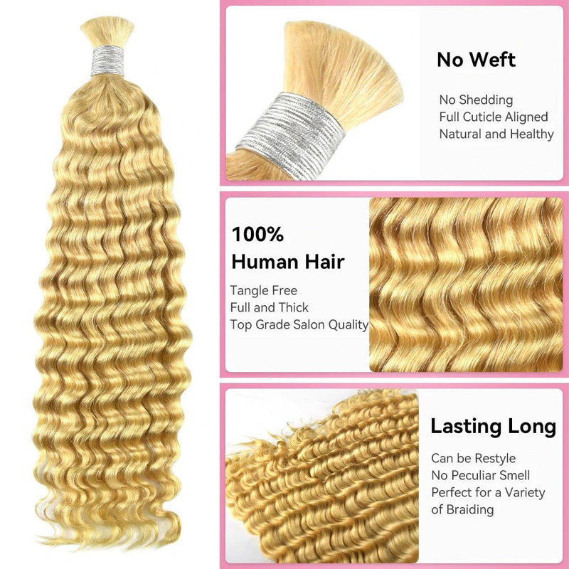 Deep Wave Bulk Human Hair Blonde #613 Braiding Hair (100 Grams)