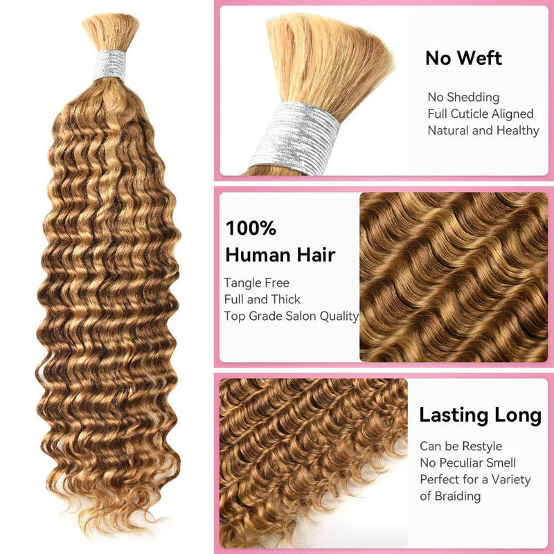 Deep Wave Bulk Human Hair  #P27/30 Color Braiding Hair (100 Grams)