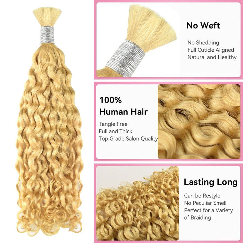 Wet and Wavy Bulk Human Hair Blonde #613 Braiding Hair (100 Grams)